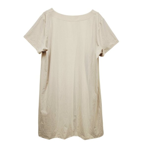 Beige Womens Short-Sleeve Square-Neck Dress With Pockets Size 2XL - Picture 2 of 8